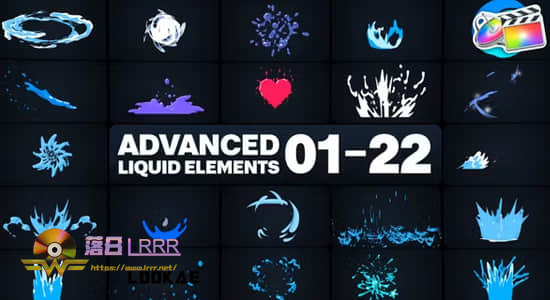 FCPX插件-64个二维丝滑动漫卡通流体液体元素动画 Advanced Liquid Elements-落日岛